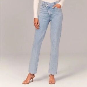 Abercrombie & Fitch 90's Straight Ultra High Rise Jeans Criss Cross - Light Blue